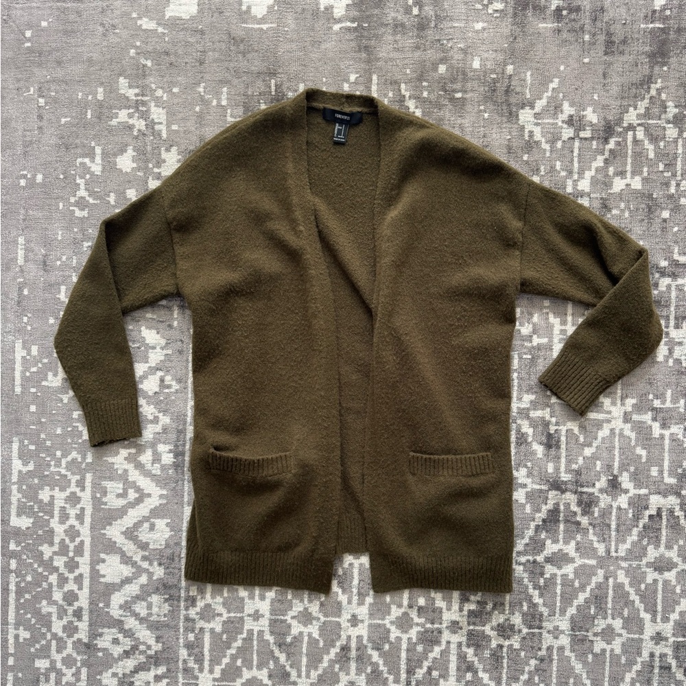 EUC Olive Green Open Front Oversized Cardigan Forever 21 Cottage Core